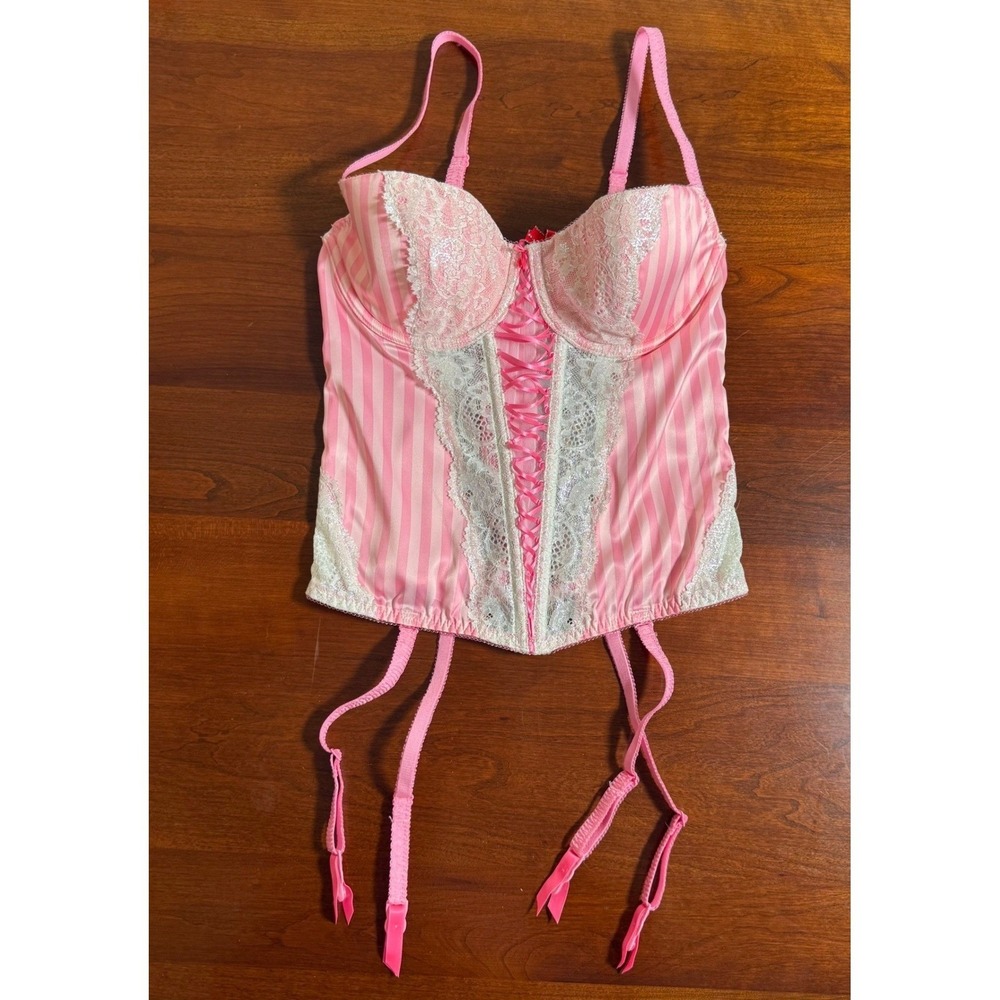 NWT Victoria's Secret 2015 Fashion Show 34C Pink Stripe Lace Corset Bustier Rare - Picture 12 of 13